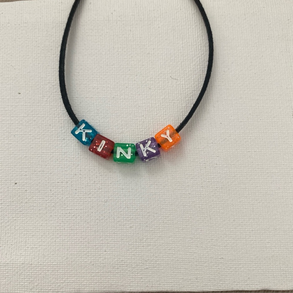 Rainbow square bead colorful choker ‘kinky’ faux suede black ddlg / 3 for $15